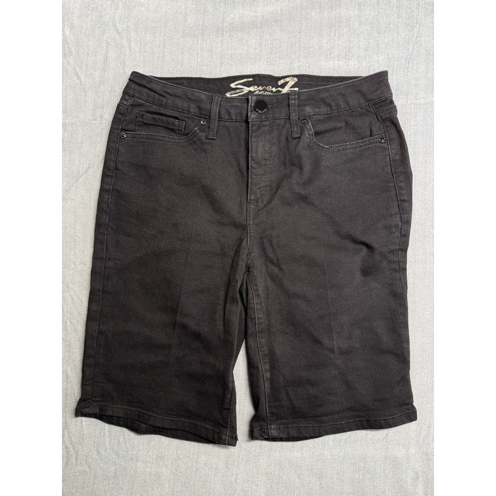 Seven7 Sunset Bermuda Shorts Womens 10 Black Denim Stretch Pockets Mid Rise